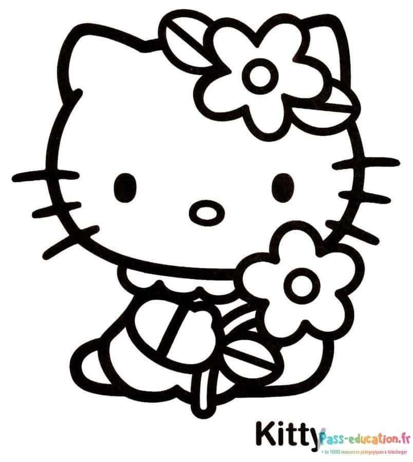 Coloriage Hello Kitty fleurie à imprimer et colorier