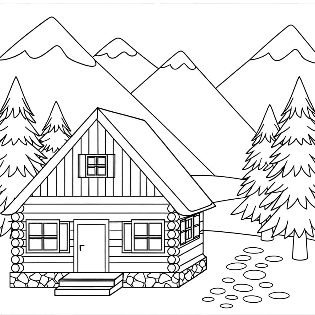Coloriage Chalet montagne à imprimer et colorier