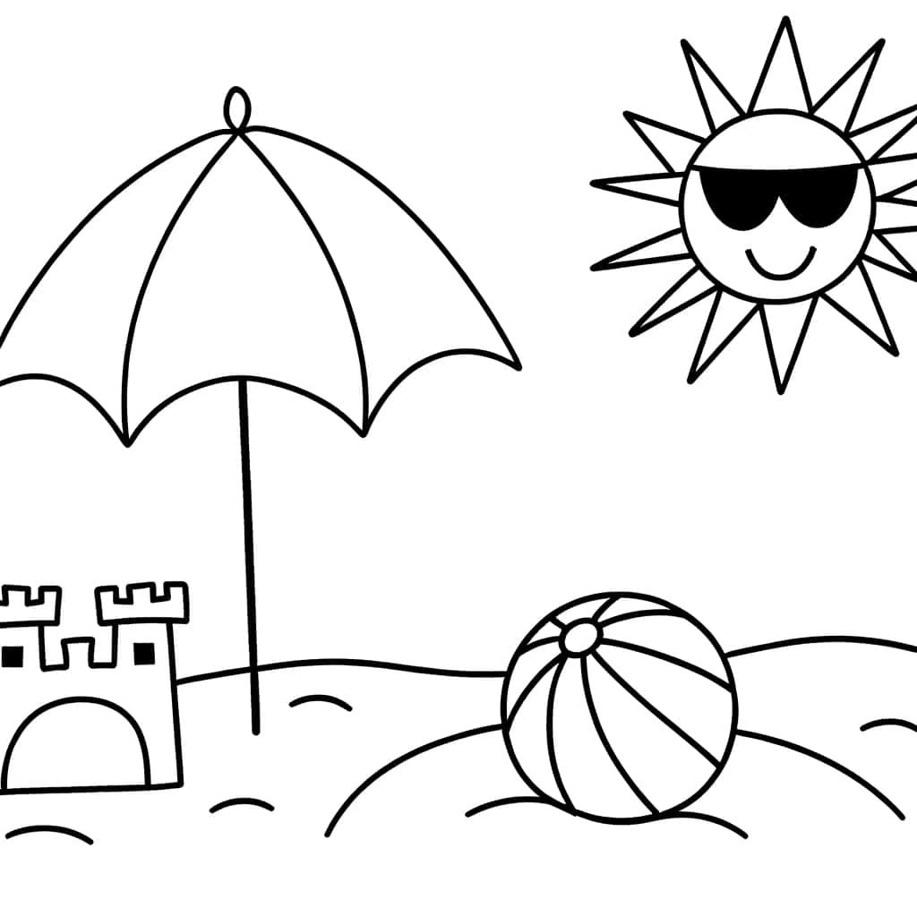 Coloriage Plage et soleil à imprimer et colorier