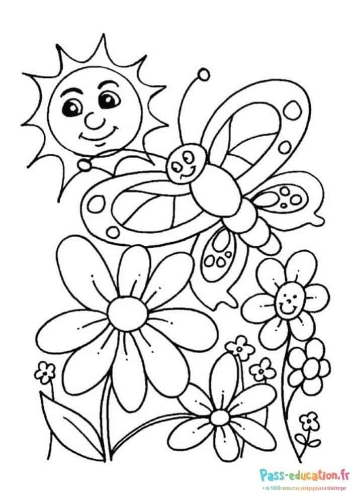 Coloriage Printemps joyeux à imprimer et colorier