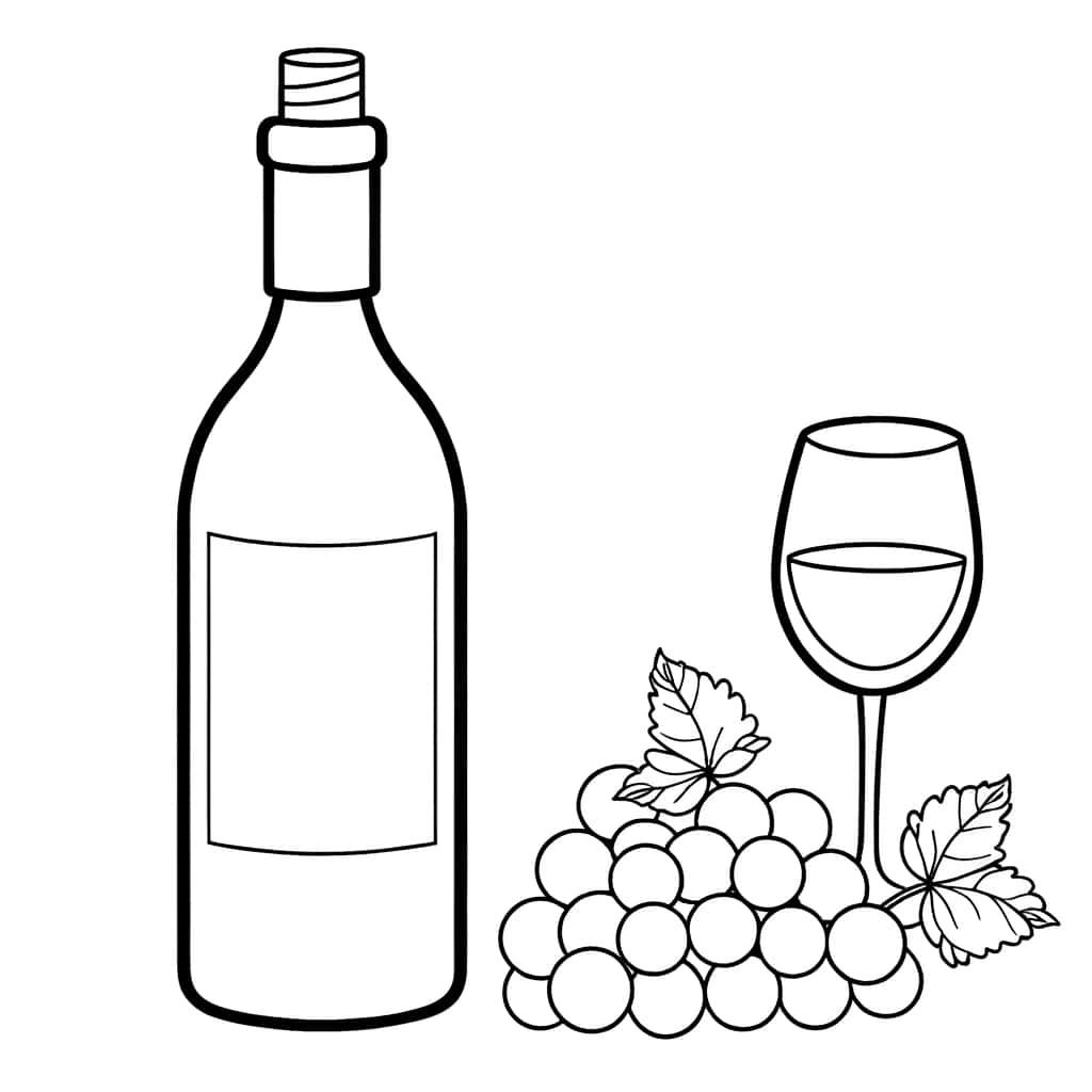 Coloriage Bouteille de vin et raisins à imprimer et colorier