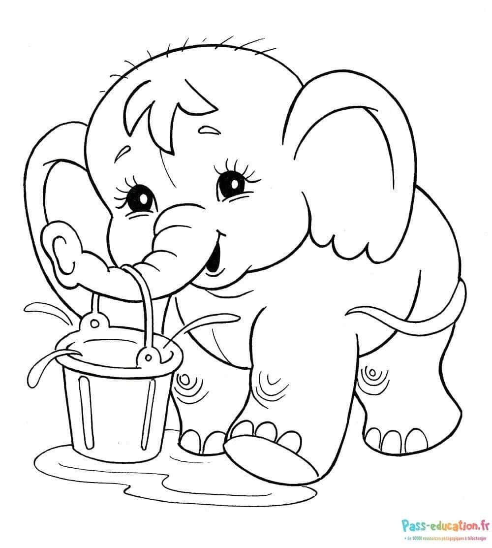 Coloriage Éléphant joyeux à imprimer et colorier