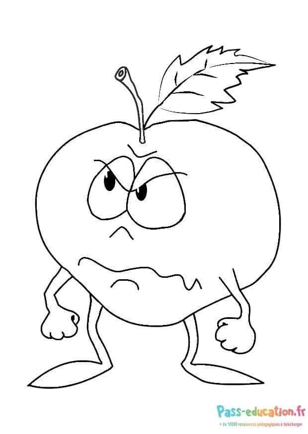 Coloriage Pomme en colère à imprimer et colorier