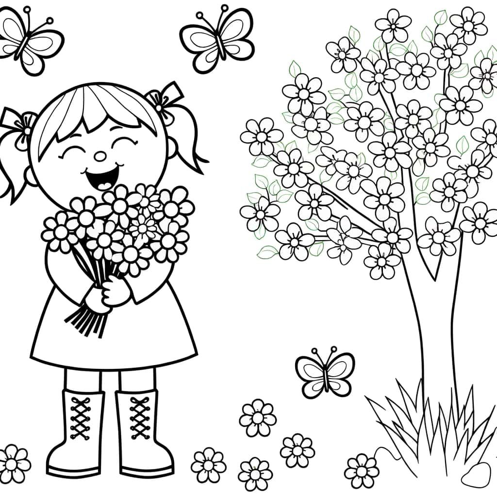 Coloriage Petite fille printanière à imprimer et colorier