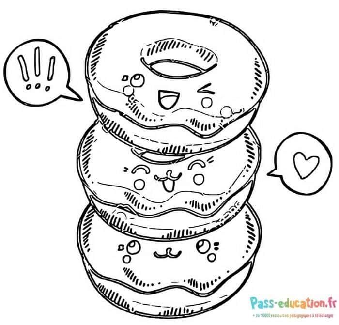 Coloriage Empilement donuts kawaii à imprimer et colorier
