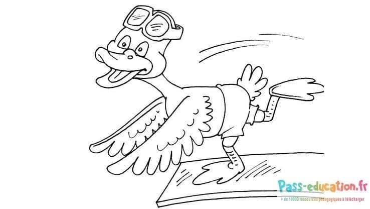 Coloriage Canard aviateur à imprimer et colorier