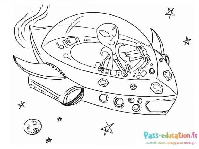 Coloriage Alien pilotant un vaisseau à imprimer et colorier