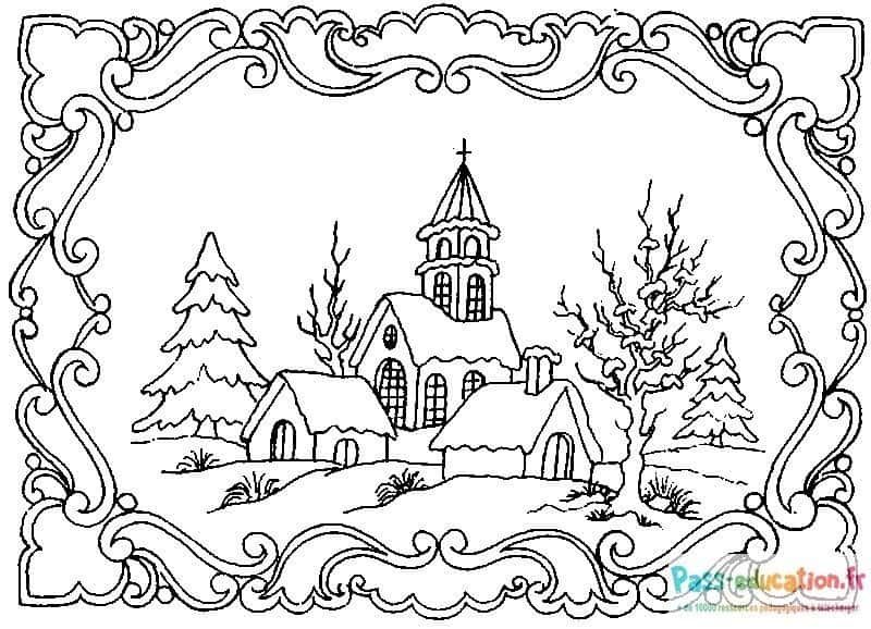 Coloriage Hiver enneigé à imprimer et colorier