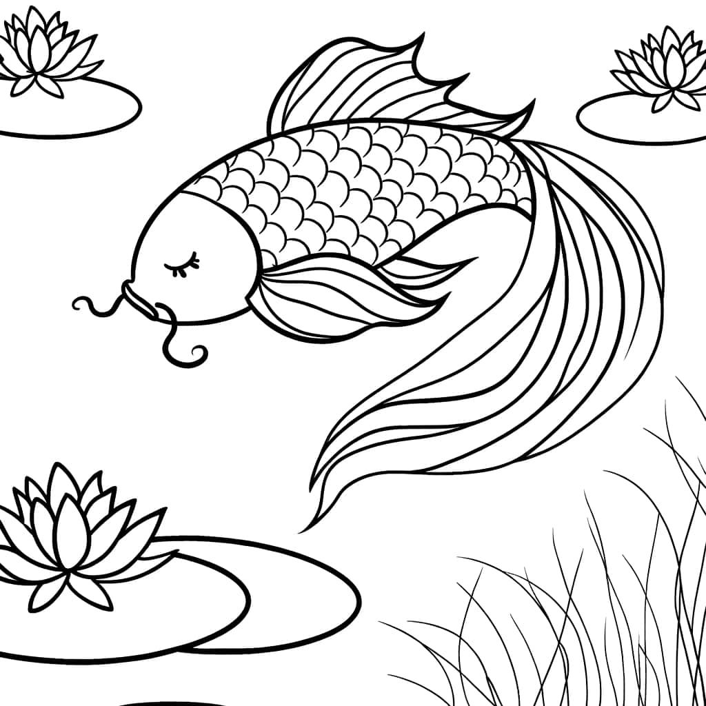 Coloriage Carpe Koi paisible à imprimer et colorier
