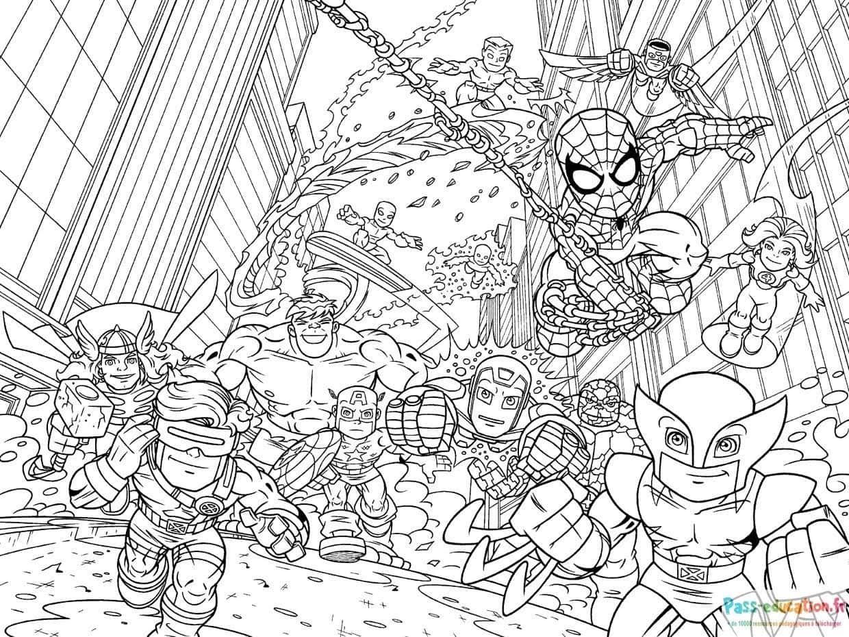 Coloriage Super-héros en action à imprimer et colorier