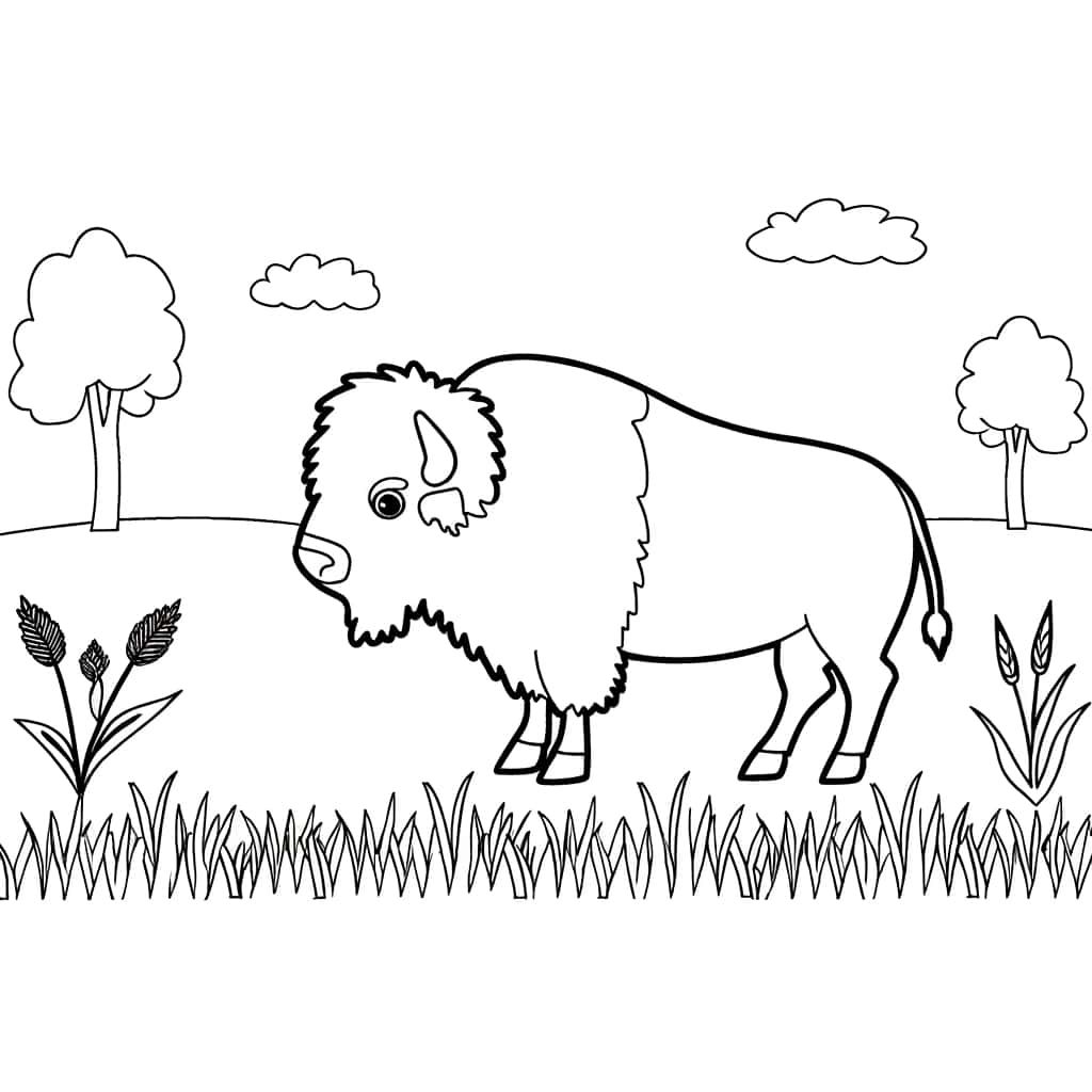 Coloriage Bison dans la prairie à imprimer et colorier