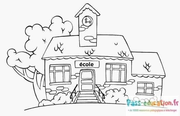 Coloriage École de village à imprimer et colorier