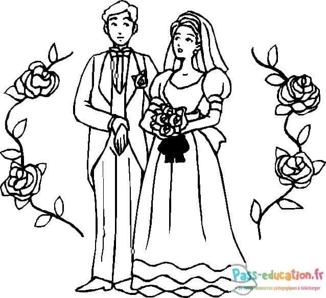 Coloriage Mariés élégants à imprimer et colorier