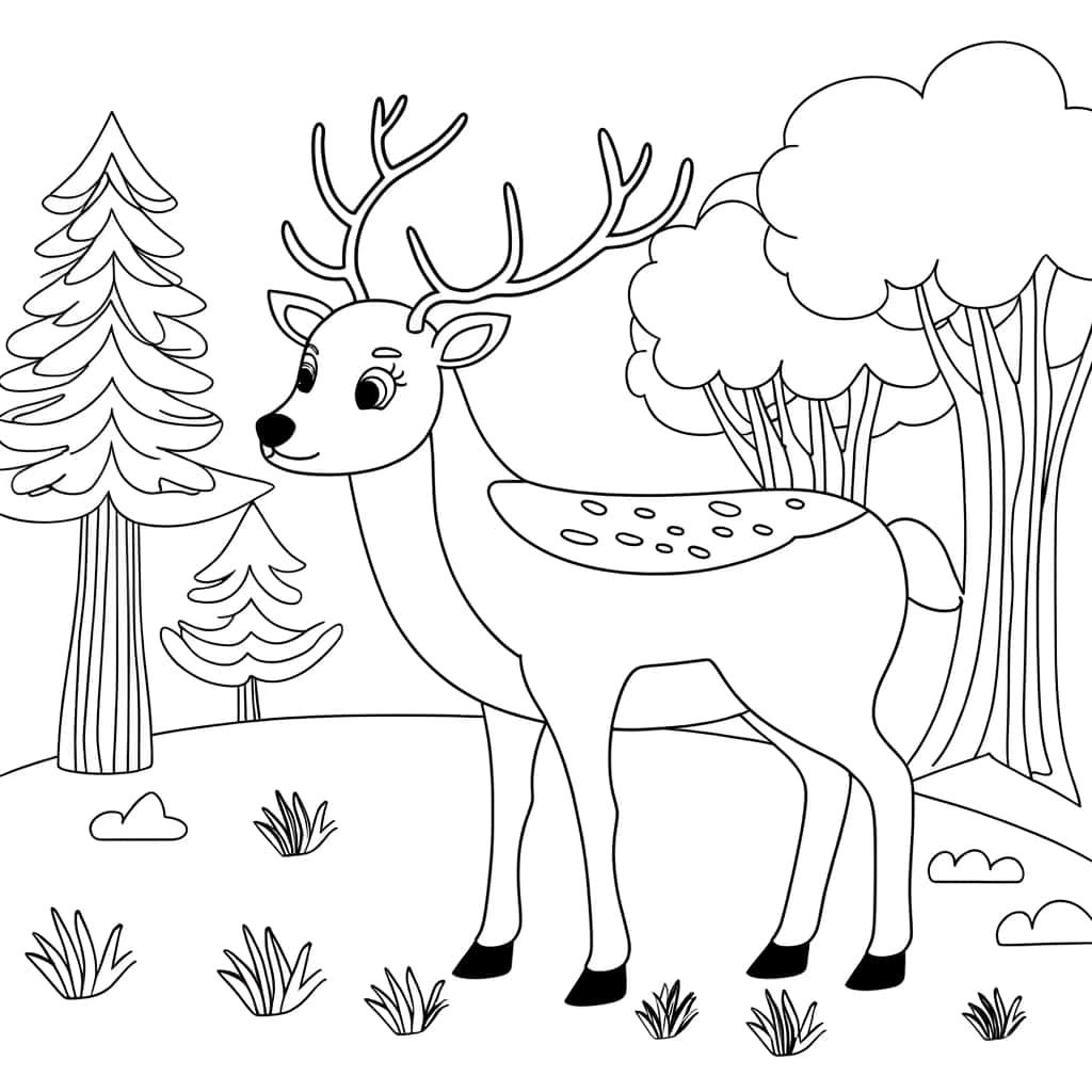 Coloriage Cerf dans la Forêt à imprimer et colorier