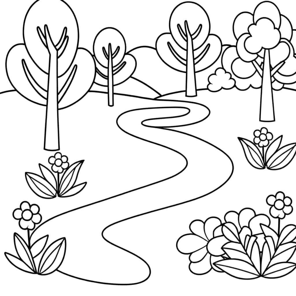 Coloriage Chemin dans la nature à imprimer et colorier
