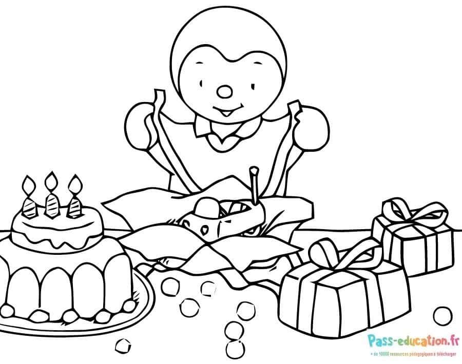 Coloriage Anniversaire T'choupi à imprimer et colorier