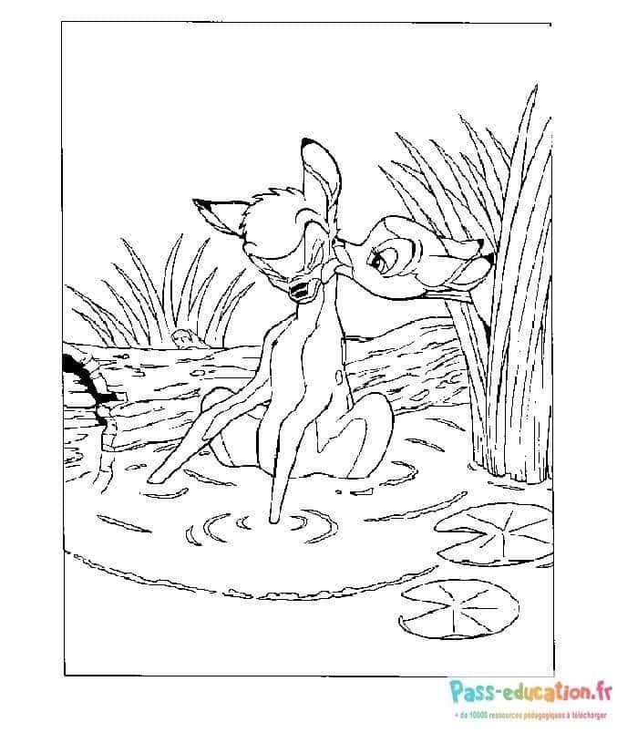 Coloriage Bambi à l'étang à imprimer et colorier