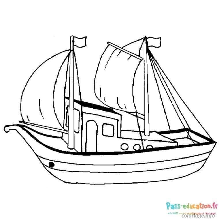 Coloriage Voilier en mer à imprimer et colorier