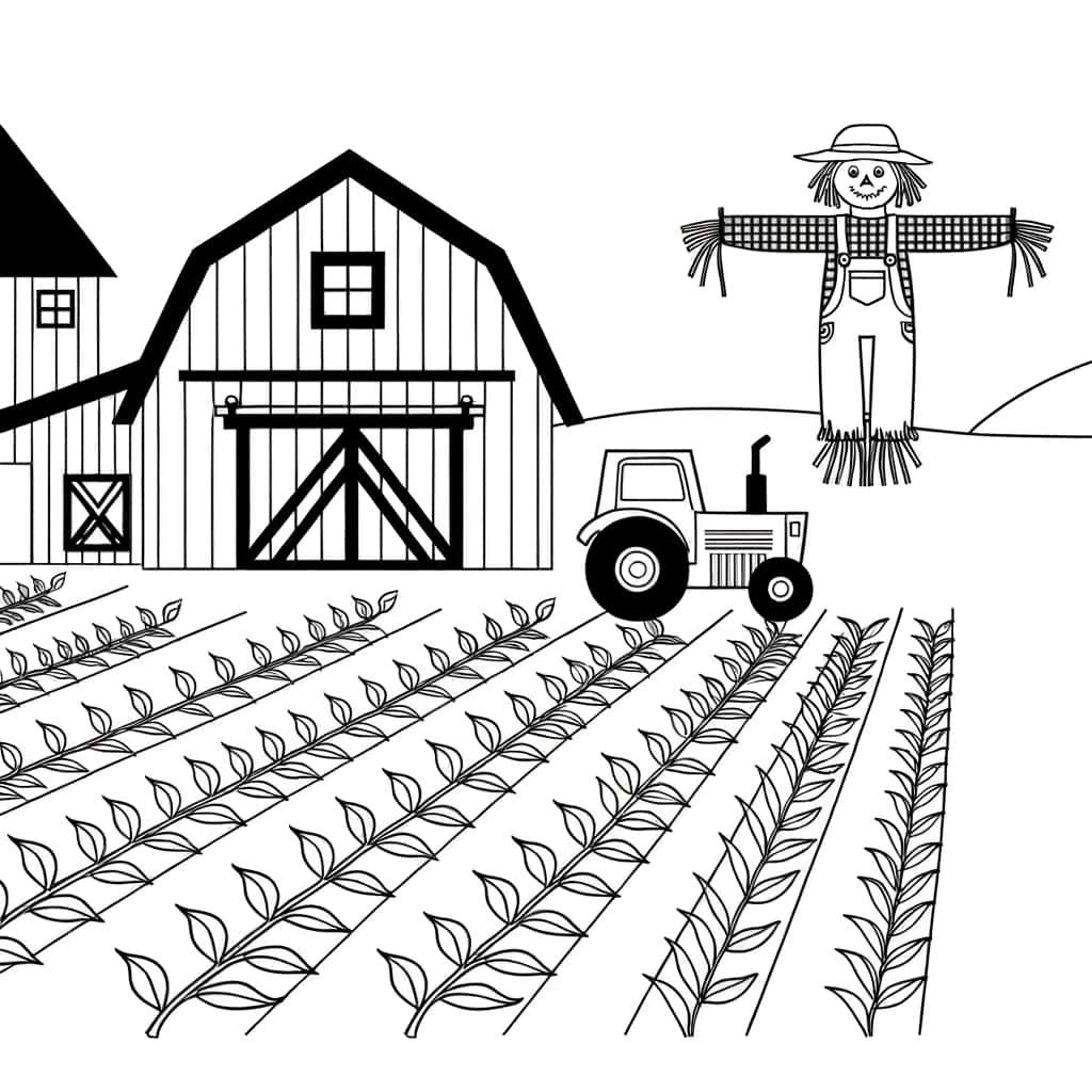 Coloriage Ferme et tracteur à imprimer et colorier
