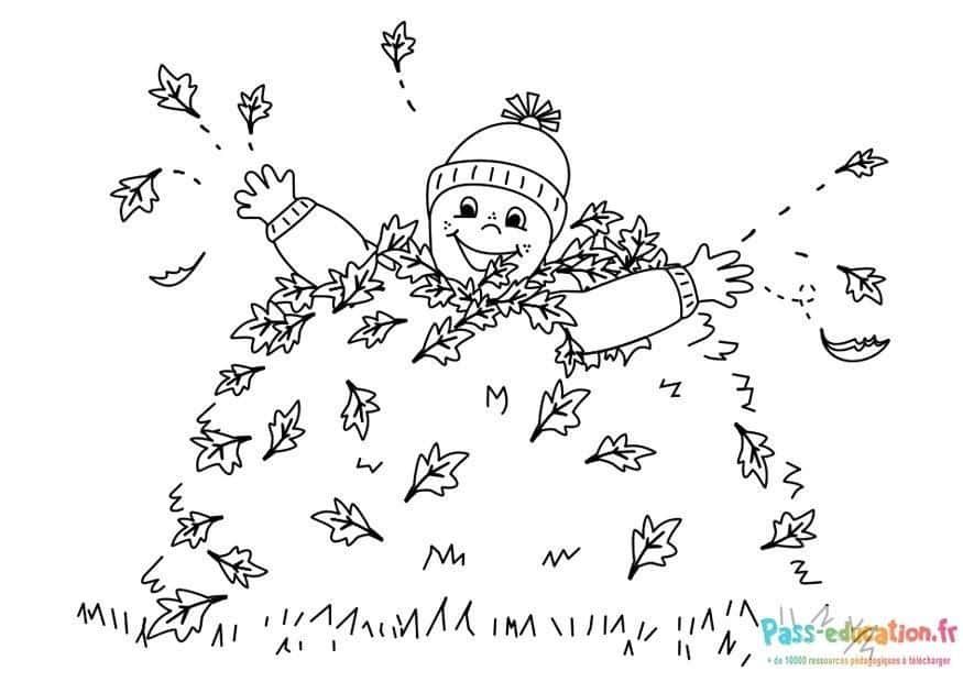 Coloriage Enfant dans les feuilles à imprimer et colorier