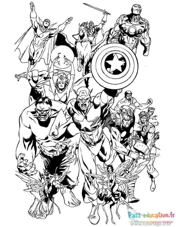 Coloriage Équipe de super-héros à imprimer et colorier