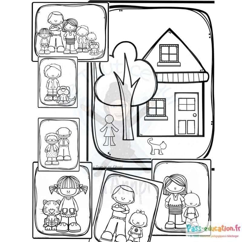 Coloriage Famille et maison à imprimer et colorier