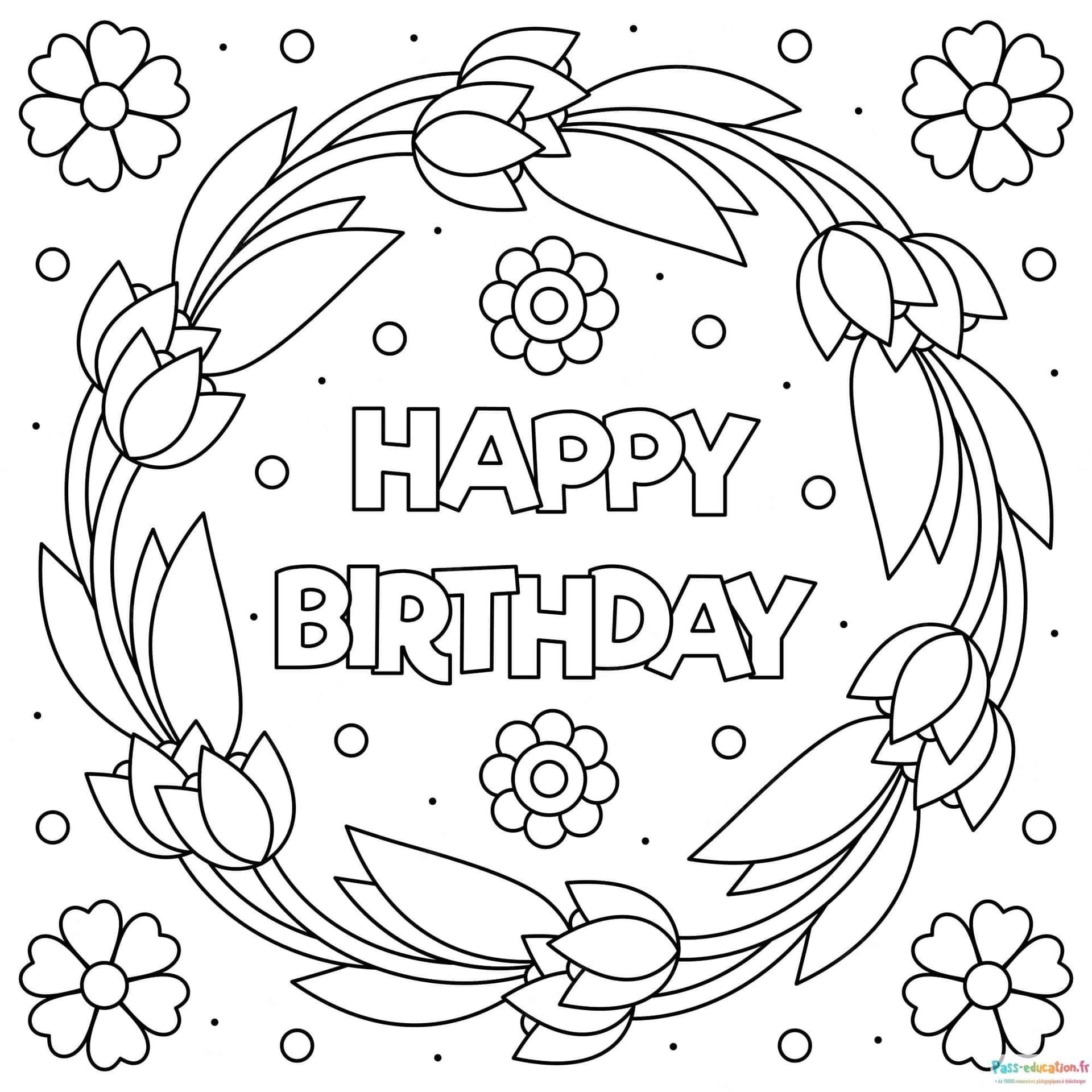 Coloriage Anniversaire floral à imprimer et colorier