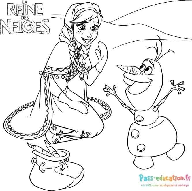 Coloriage Reine des neiges et Olaf à imprimer et colorier