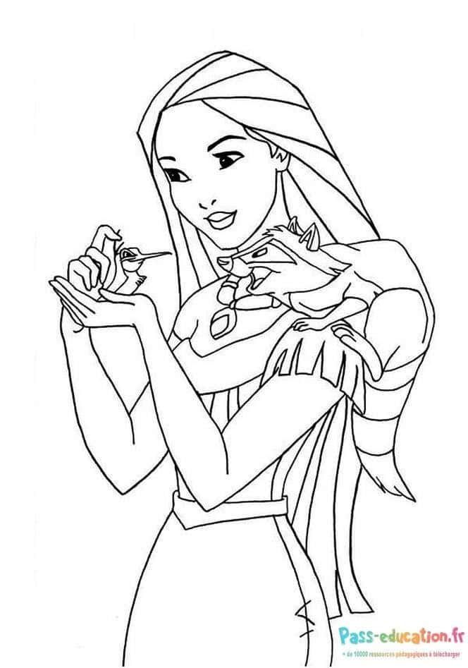 Coloriage Pocahontas en action à imprimer et colorier