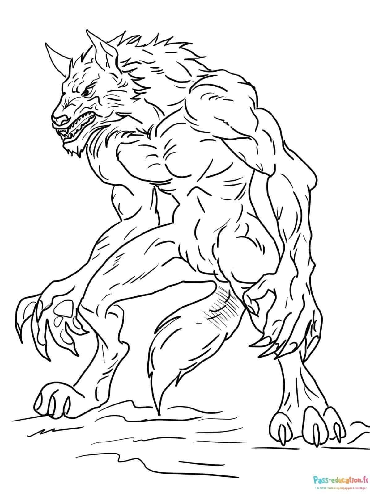 Coloriage Loup-garou féroce à imprimer et colorier