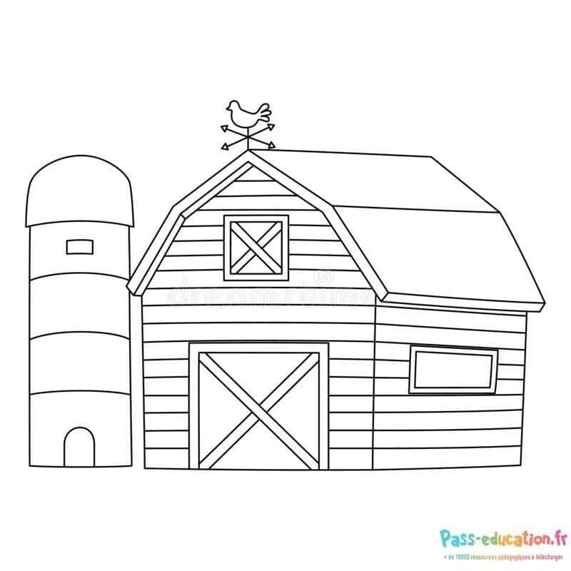 Coloriage Grange et silo à imprimer et colorier