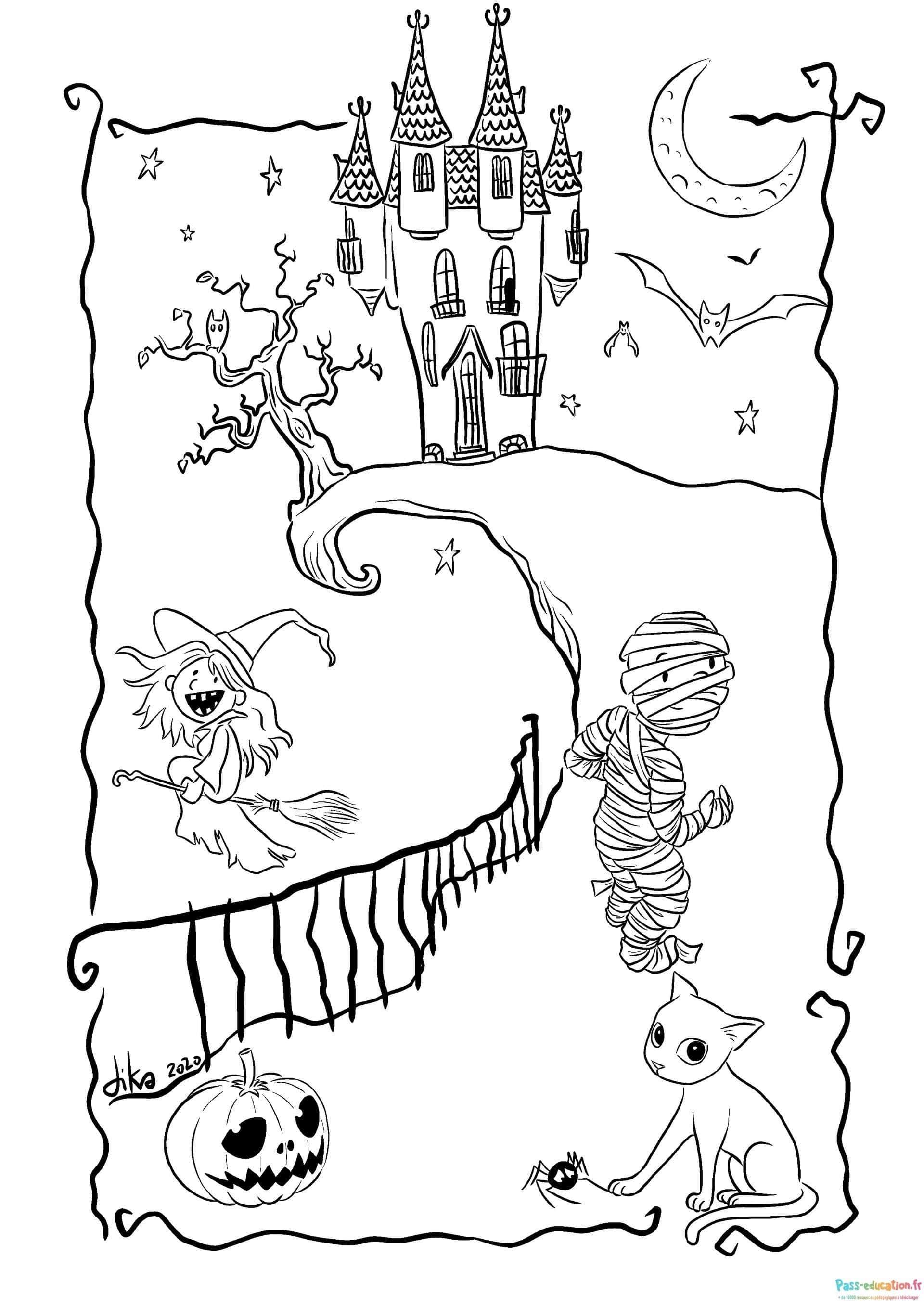 Coloriage Fête Halloween effrayante à imprimer et colorier