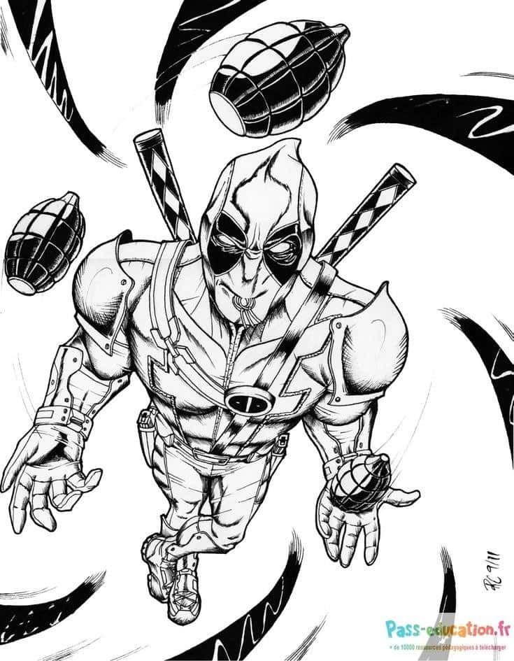 Coloriage Deadpool en action à imprimer et colorier