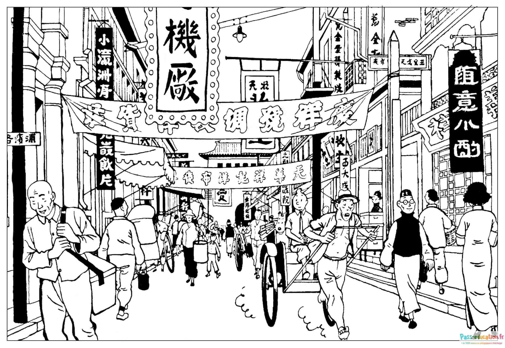 Coloriage Scène de rue animée à imprimer et colorier