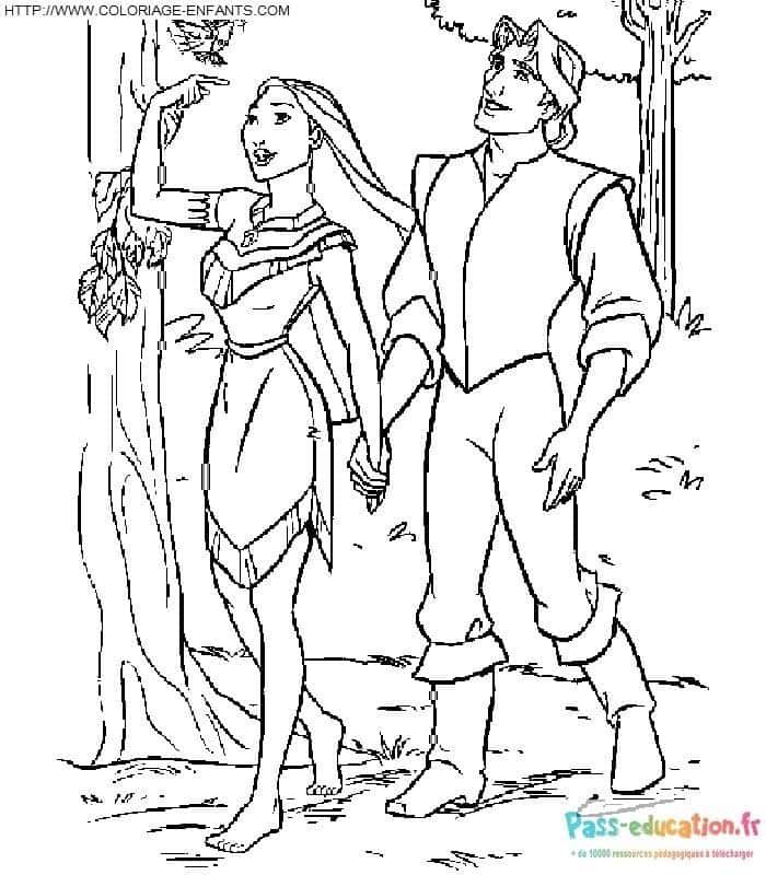 Coloriage Pocahontas et John Smith à imprimer et colorier