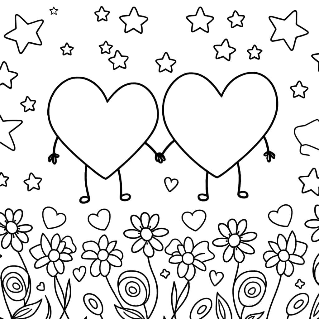 Coloriage Amour enjoué à imprimer et colorier