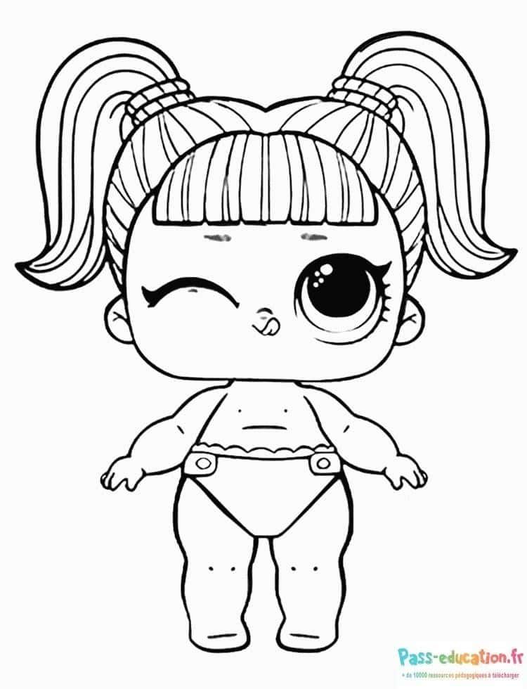 Coloriage Poupée avec un clin d'œil à imprimer et colorier