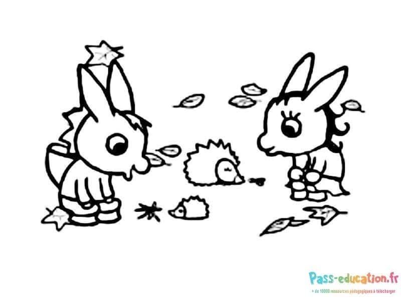 Coloriage Lapins et hérisson à imprimer et colorier