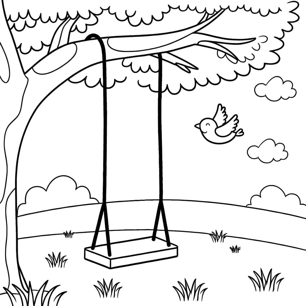 Coloriage Balançoire sous l'arbre à imprimer et colorier