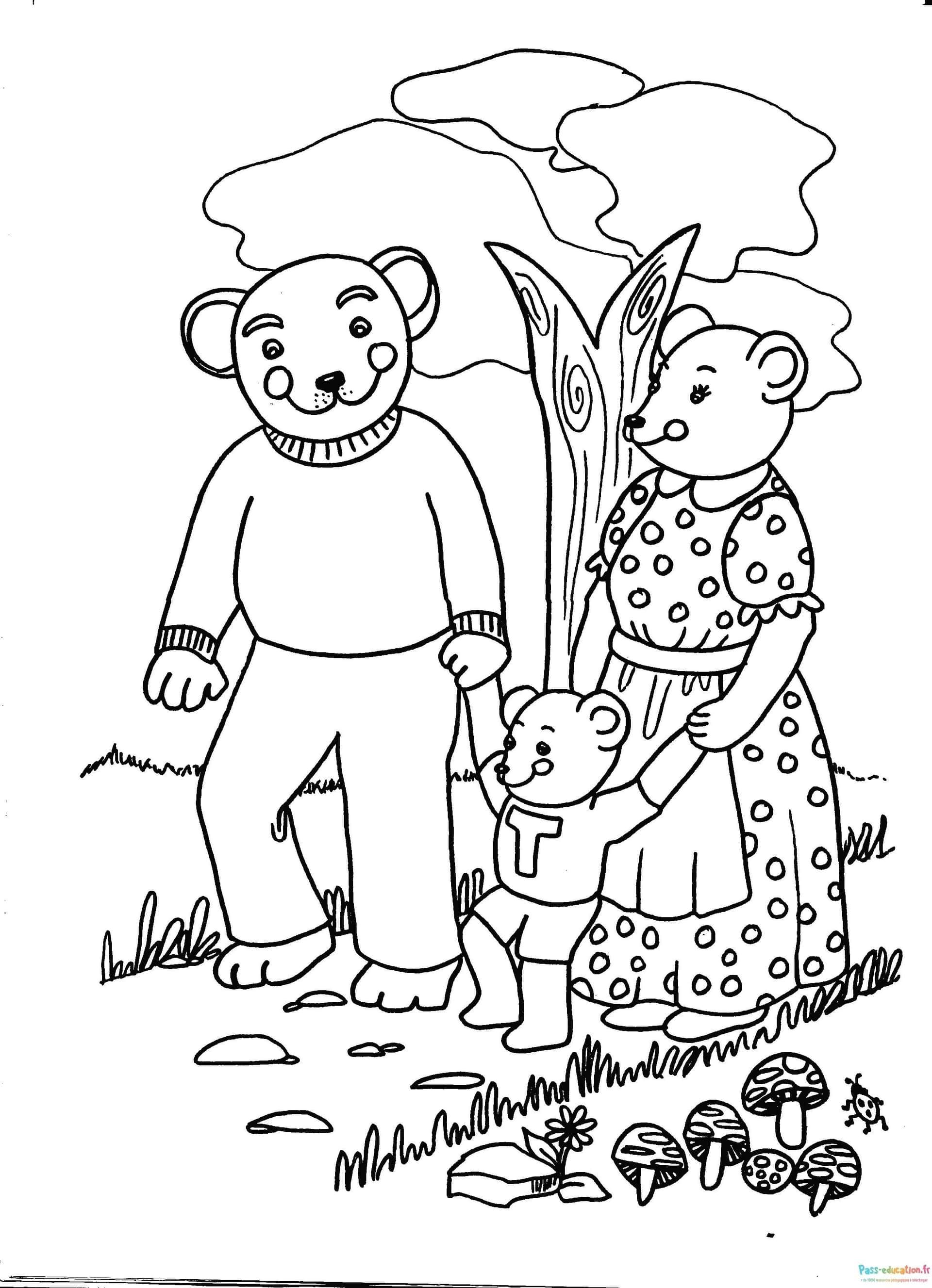 Coloriage Famille d'ours à imprimer et colorier