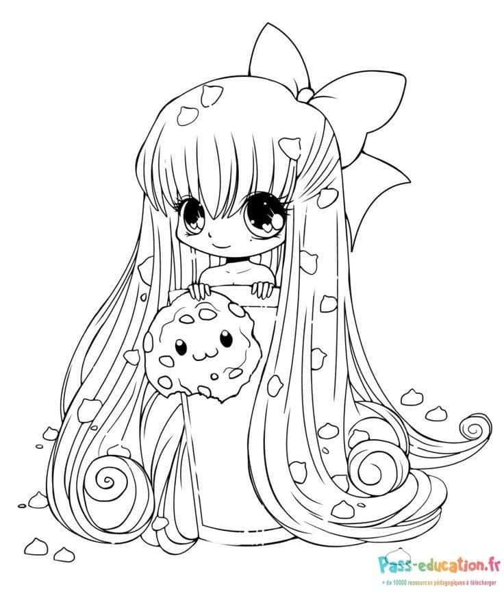 Coloriage Fille et cookie géant à imprimer et colorier
