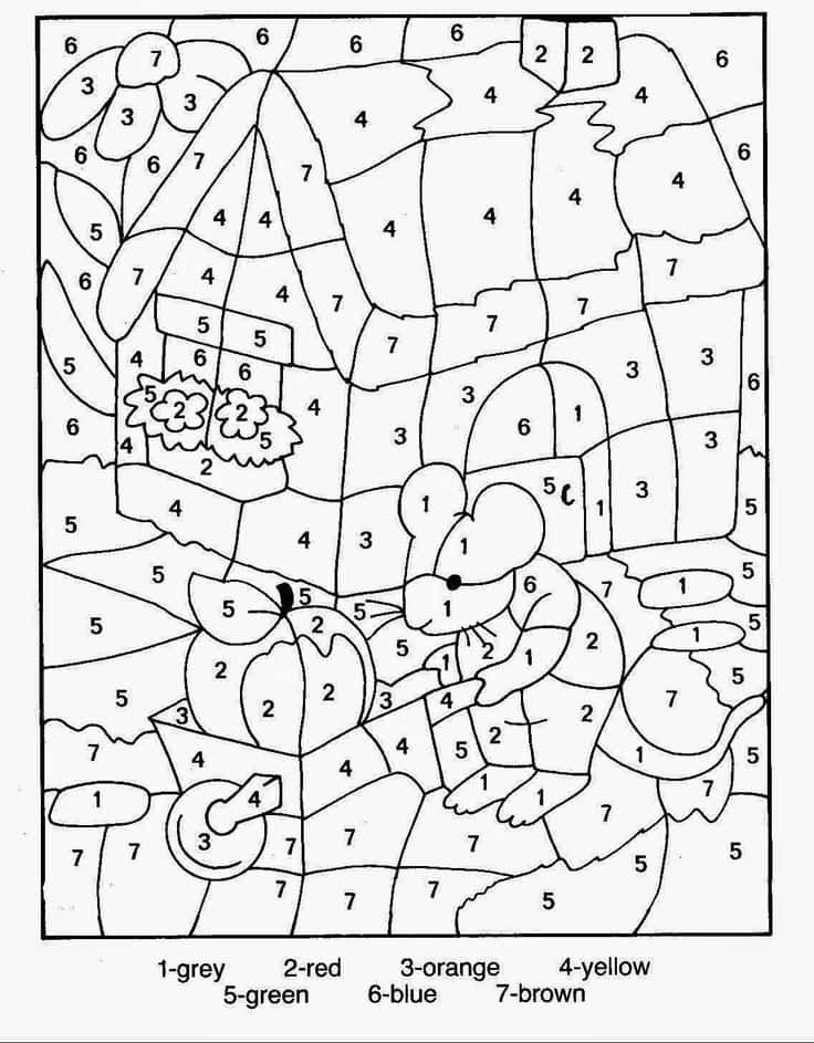 Coloriage Souris numérotée à imprimer et colorier