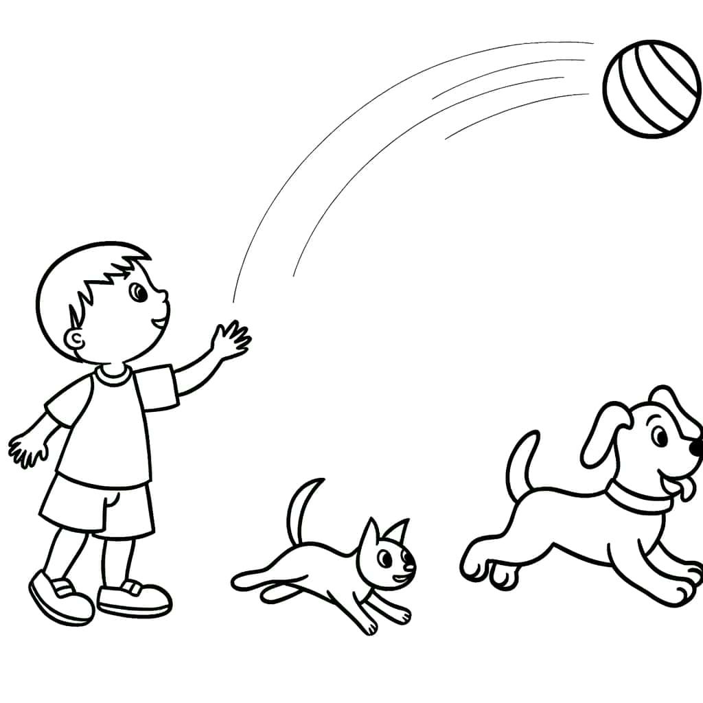 Coloriage Jeu de balle avec chiens à imprimer et colorier