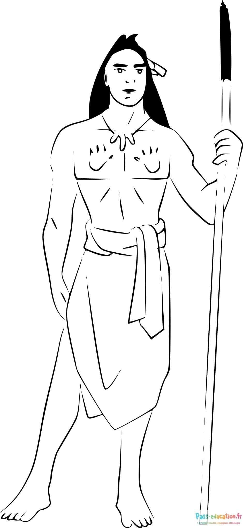 Coloriage Pocahontas avec lance à imprimer et colorier