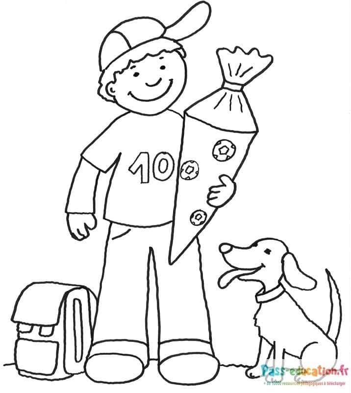 Coloriage Garçon et son chien à imprimer et colorier