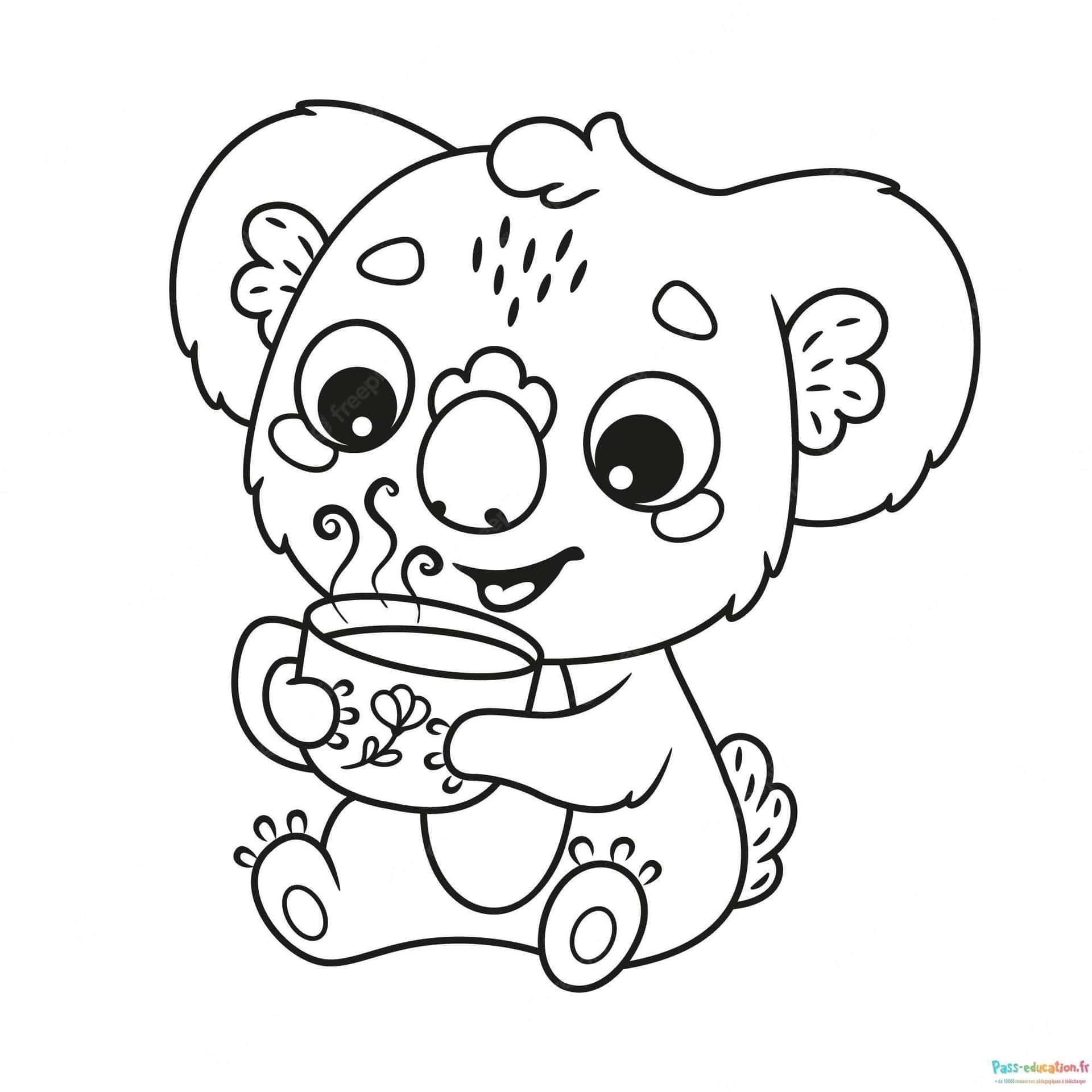 Coloriage Koala au thé à imprimer et colorier