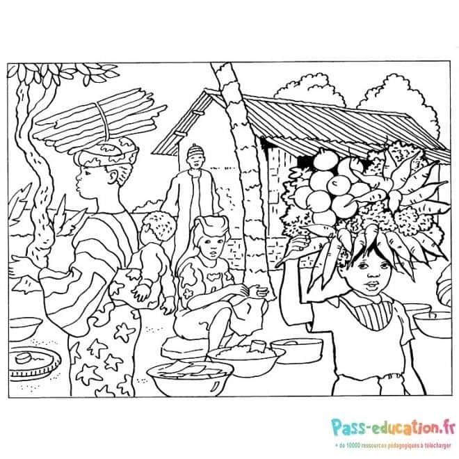 Coloriage Marché africain à imprimer et colorier