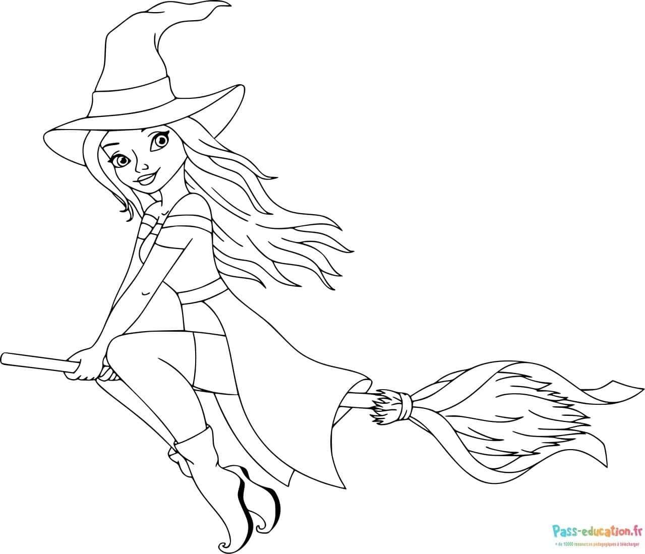 Coloriage Sorcière volante à imprimer et colorier