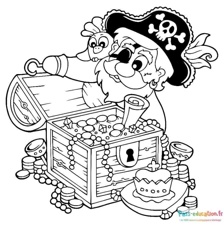 Coloriage Pirate et trésor à imprimer et colorier