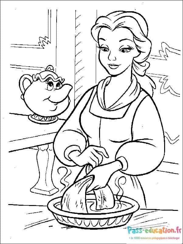Coloriage Belle et théière à imprimer et colorier